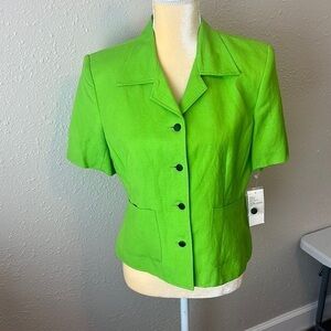 𝅺NWT Rafaella Lime‎ Green Linen Blend Shoulder Pad Jacket Size 8